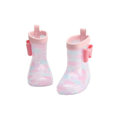 

Woobling Kids Waterproof Booties Wide Calf Rain Boot Cartoon Rubber Boots School Garden Shoes Breathable Rainboot Slip Resistant Non-slip Light Pink Bow 10C