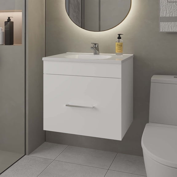 FM FURNITURE Story Floating Bathroom Vanity Set with Sink, One Drawer White