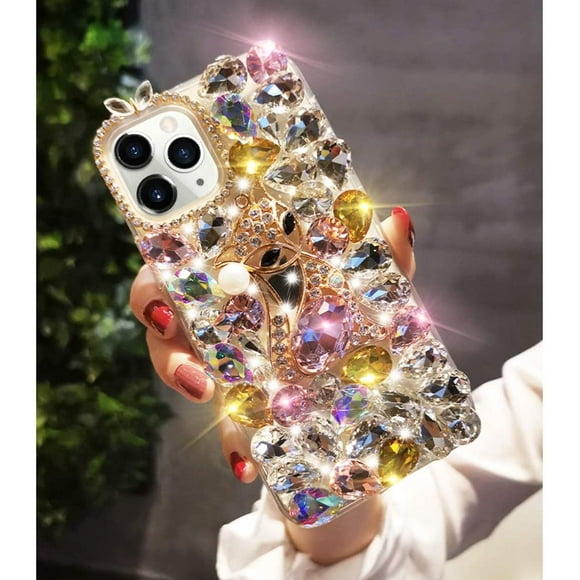 for iPhone 11 Pro Bling Diamond Case for Women Cute 3D Rhinestone Crystal Shiny Sparkle Handmade Gemstone Protective Cover Luxury Fashion Glitter Case for iPhone 11 Pro 5.8 inch Pink