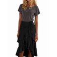 thumbnail image 3 of Women'S Boho Wrap Front Self Tie Knot Ruffle Hem Split Midi Skirt Black S, 3 of 8