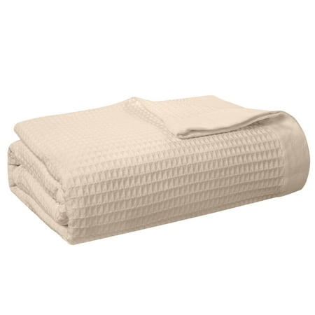 Pointehaven 300 GSM Cotton Hypoallergenic Breathable Beige 90x90 inches Waffle Blanket  Full/Queen