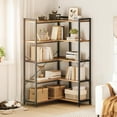 thumbnail image 2 of Casaottima Corner Bookshelf 5 Tier, 57 Inches Reversible Book Shelf for Living Room,  Wooden Bookcase with Open Shelves and Metal Frame for Bedroom, Home Office, Kitchen, Rustic Brown, 2 of 8