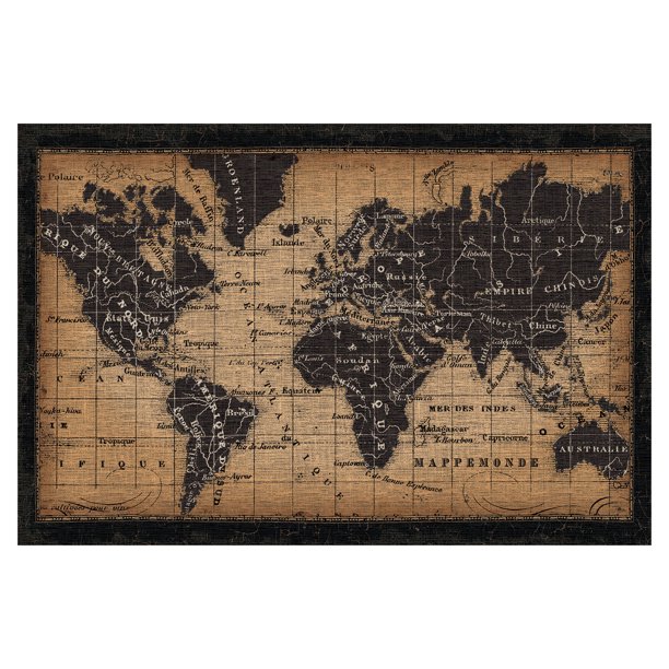 beautiful vintage brown and black old world map by pela