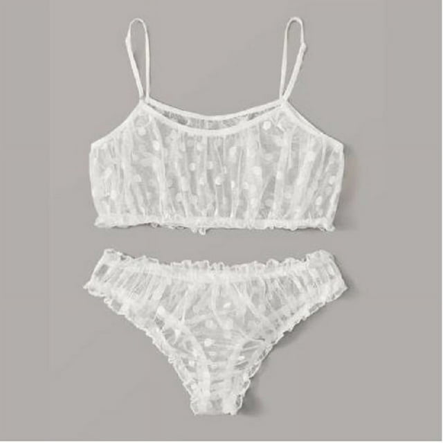 Ropa interior sexy de estilo europeo y americano de malla con volantes y puntos transparentes, lencería sexy de dos piezas