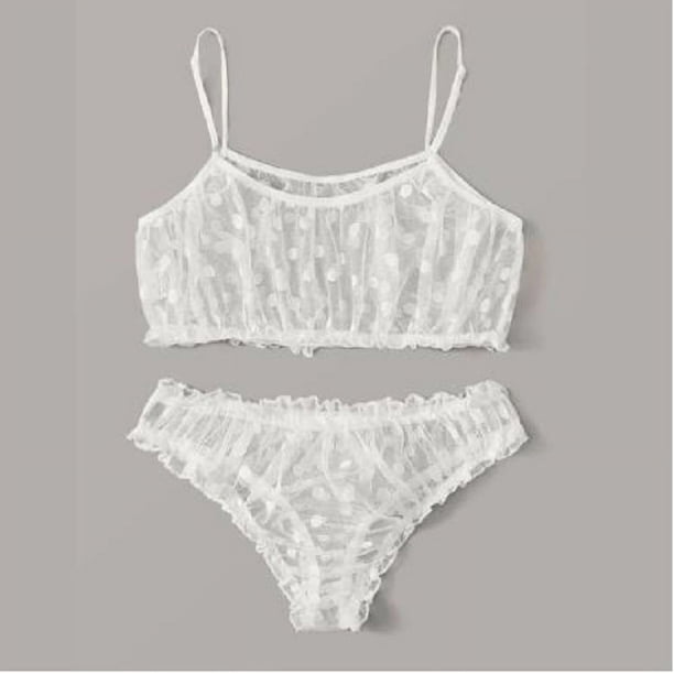 Ropa interior sexy de estilo europeo y americano de malla con volantes y puntos transparentes, lencería sexy de dos piezas