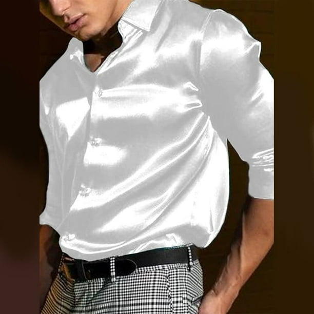 Dress Shirts Camisa De Seda Hombre Blanca Camisa De Vestir Blanca
