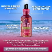 Tropical Oasis Ultra Max B12 Drops, Liquid Vitamin Supplement with Methylcobalamin for Energy Boost, Metabolic Support, Brain & Heart Health, Strawberry, 4 fl oz, 60 Servings