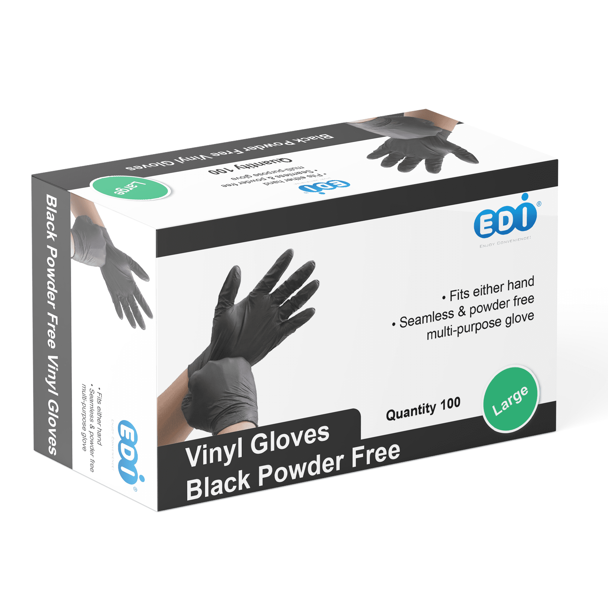 EDI Black Vinyl Gloves (Large, 100)