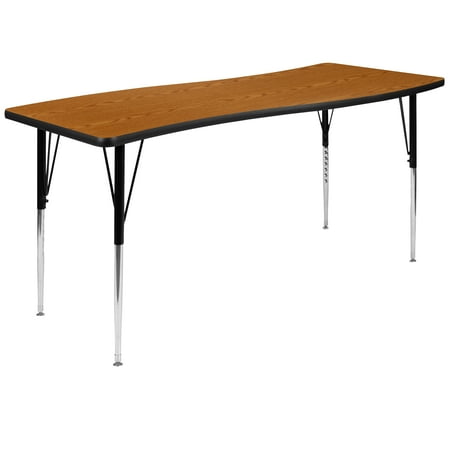 UPC: 0889142515111 | Flash Furniture Wren 26 W x 60 L Rectangle Wave Flexible Collaborative Oak Thermal Laminate Activity Table – Standard Height Adjust Legs