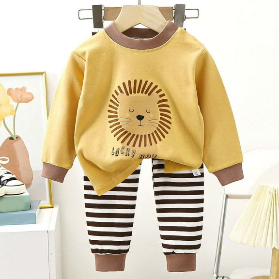 SGFCWSX Girls Winter Set Toddler 2 Piece Outfits Print Sweatshirts and Striped Pants Sets Yellow Size 6 Years