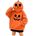 thumbnail image 4 of LOINRODI Girls Orange Pumpkin Hooded Sweatshirt Long Sleeve Cute Hallowmas Face Cover Warm Pocket Costume Orange 7 Years, 4 of 7