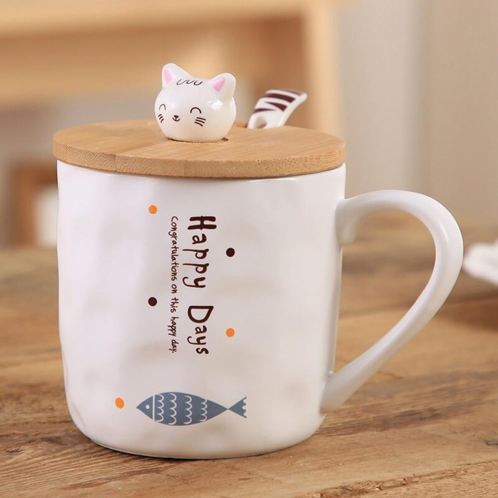"Space Cat" Cute Ceramic Mug Cup with Lid Spoon Tea Milk Coffee Cup Drinkware