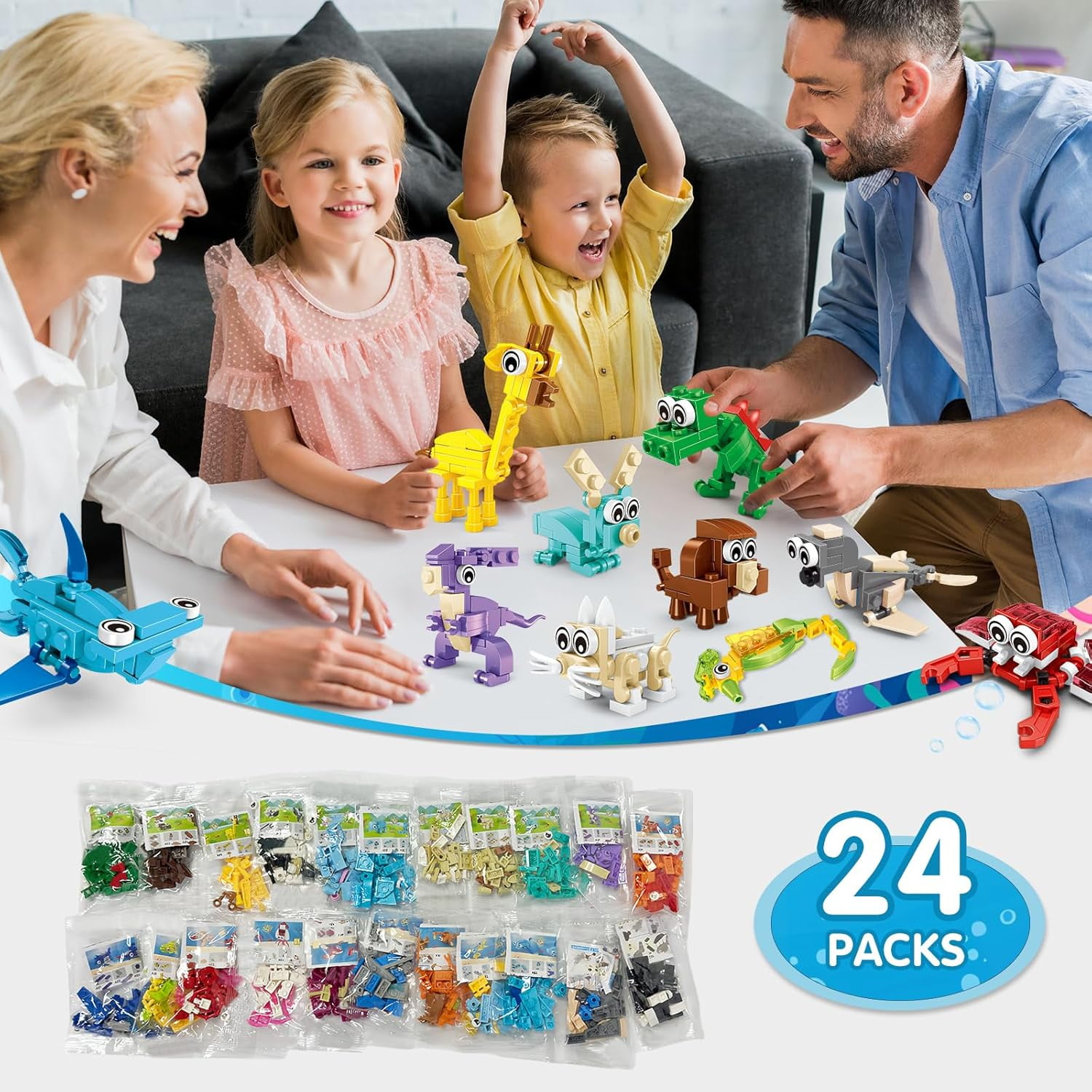 Building Sets 24 Packs Party Favors for Kids, 3 in 1, 72 Kinds of Transformable Animal Building Block Toy, Goodie Bag Stuffers, Classroom Student Prizes Easter Birthday Gifts for Kid Age 6+