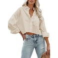 thumbnail image 3 of Sherrylily Womens Button Down Cropped Crop Tops Lapel Shirt with Chest Pocket, 3 of 5