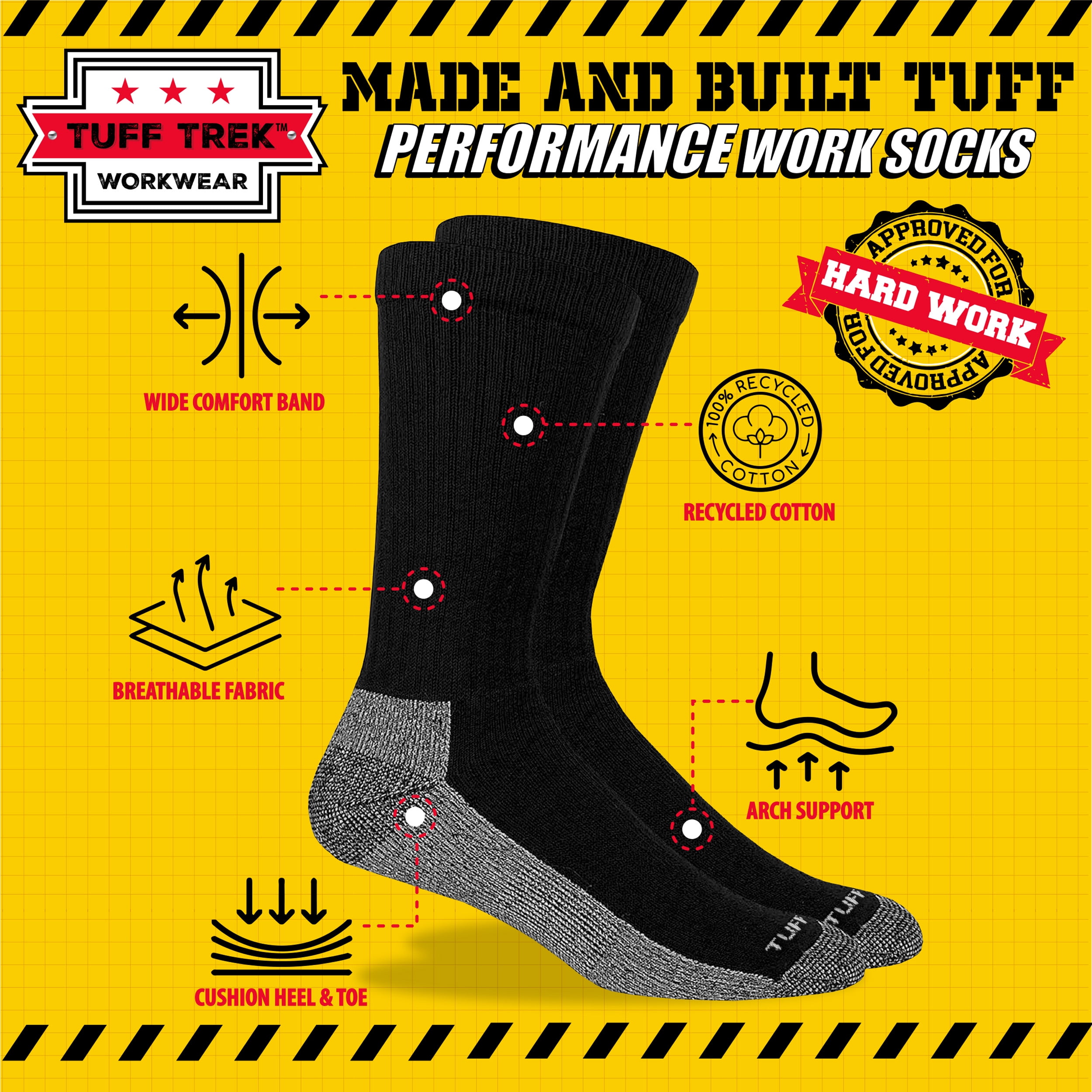 Men’s Heavy Duty Work Socks, Cushioned Crew Socks with Reinforced Heel & Toe, 10 Pair