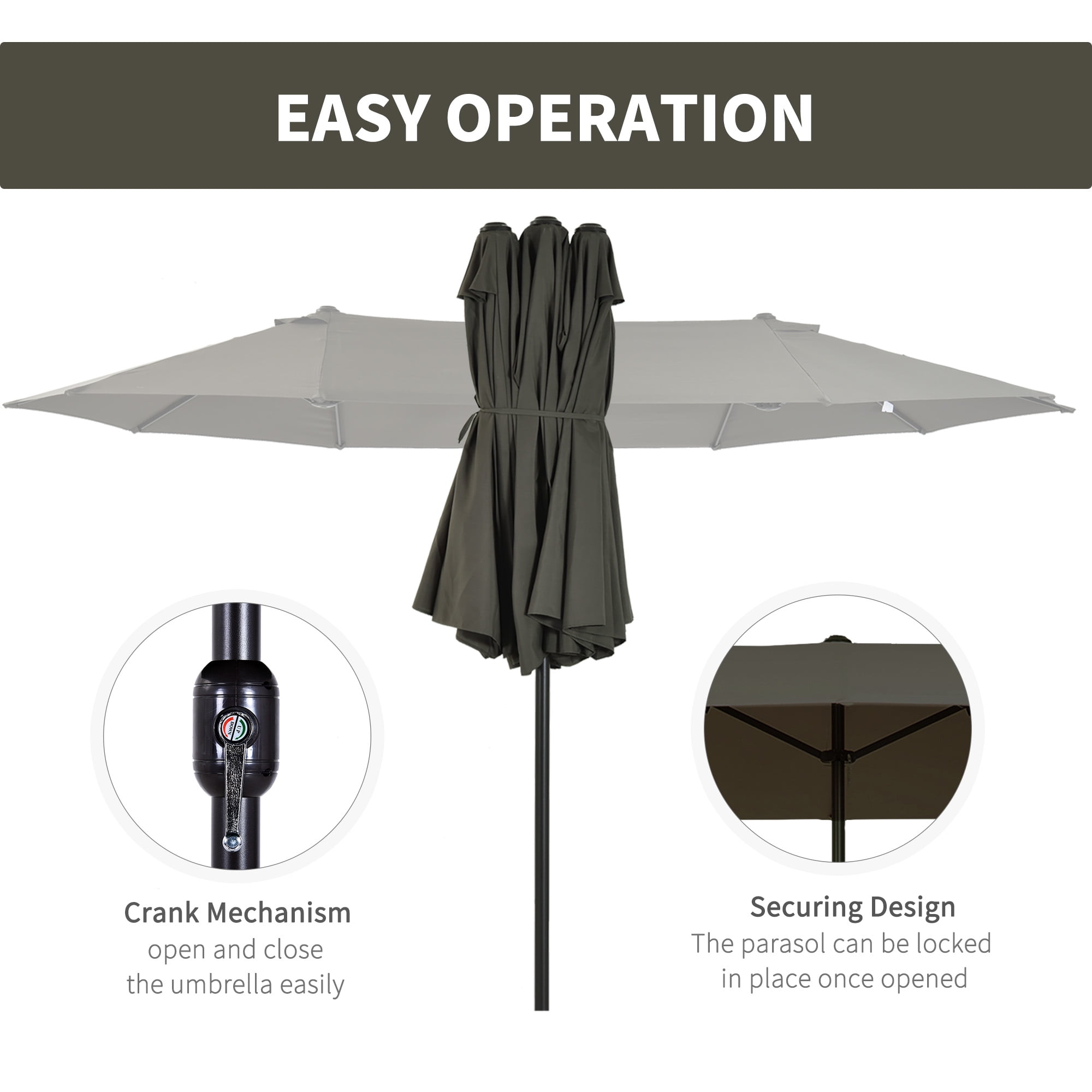 Outsunny 15' Extra Large Double Patio Umbrella for Pool, Gray