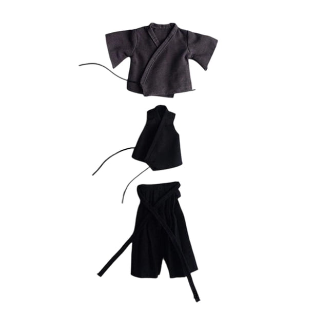 Ropa para figuras de acción a escala 1/12, ropa en miniatura, uniforme de samurái, muñeco para vestir. Gris negro
