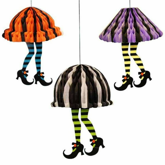 Wadada Halloween Witch's Legs, Plush Stuffed Orange Witch Legs, with Shoes Sticking out of Window Door Car Auto Trunk Outdoor Wicked Novelty Hanging Witch Legs, Car Trunk Yard Decorations(3PCS)