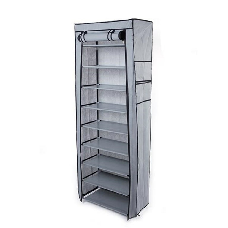 Mulanimo 9 Tiers Shoe Storage Cabinet Shoe Rack with Dustproof Cover Closet Organizer, Gray