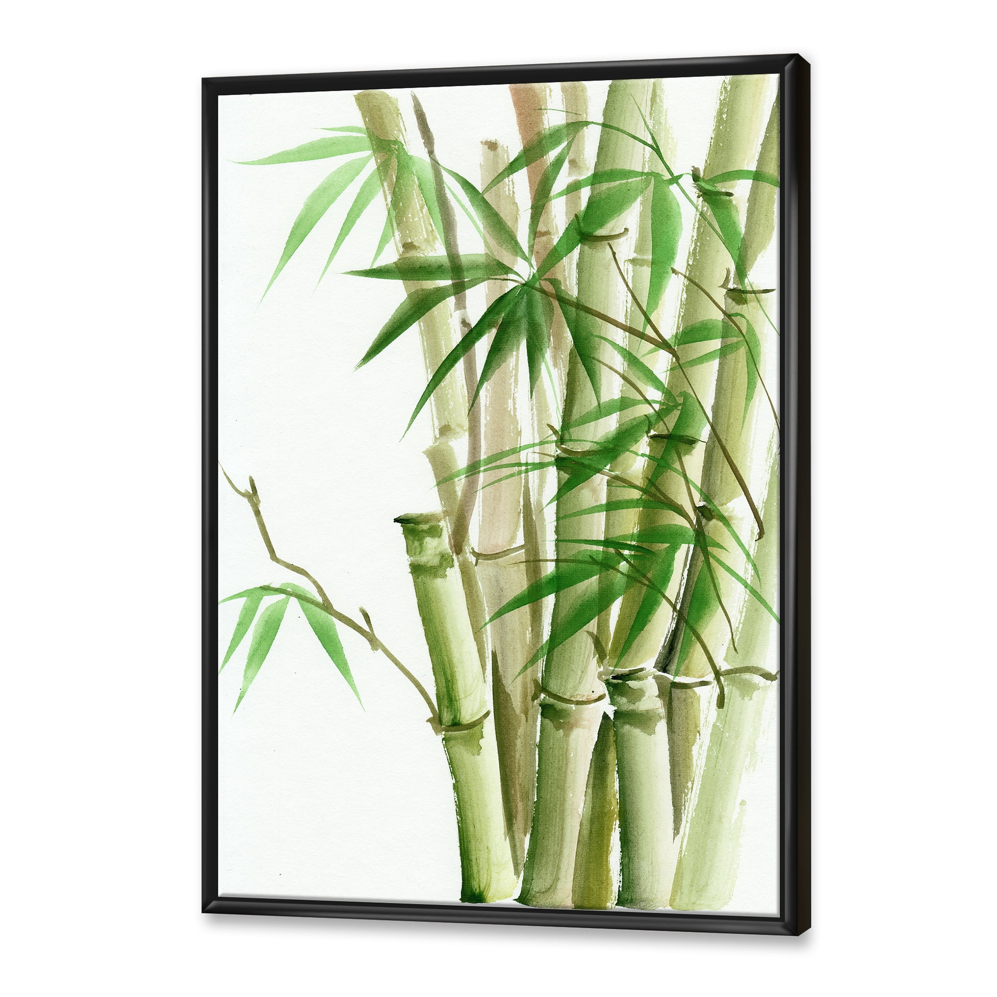 Designart 'Detail of Dark Green Bamboo and Leaves II' Traditional Framed Canvas Wall Art Print