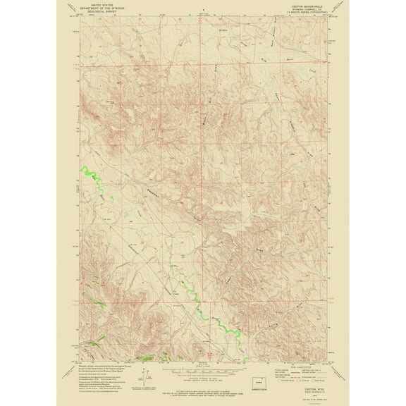 Topographical Map - Croton Wyoming Quad - USGS 1972 - 23 x 31.87 - Vintage Wall Art