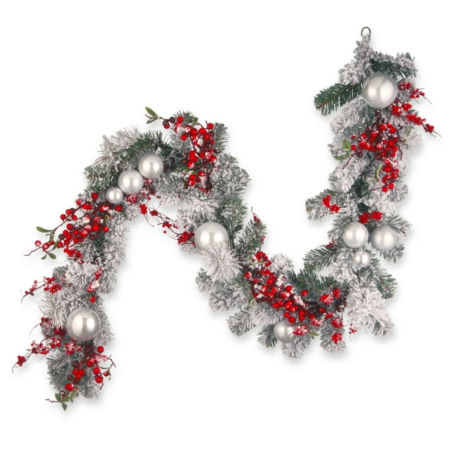 Guirlande de Chistmas de 6 Pieds avec des Ornements Rouges et Blancs