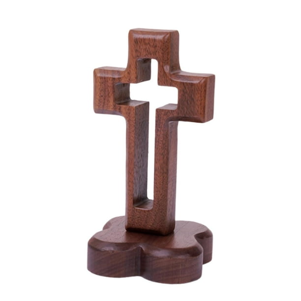 Cruz de mesa de la Santa Cruz con base para iglesia, sala de estar o armario. ¡Ideal para bodas! Base de flores