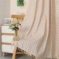 thumbnail image 1 of 1 Pair Pink Daisy Linen Curtains Rustic Country Style Light Filtering Rod Pocket Window Drapes Beige Tassels, 52" W x 63" L, 1 of 7