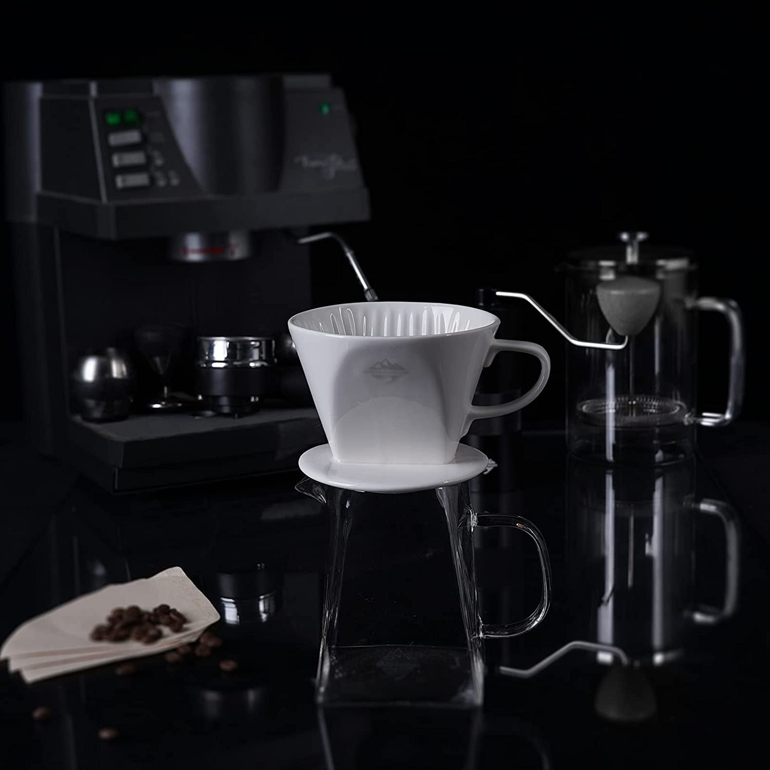 CrossCreek Pour Coffee Dripper Set Manual Drip Coffee-maker Glass Carafe White Coffee Dripper Coffee Filters 9917-C001-064