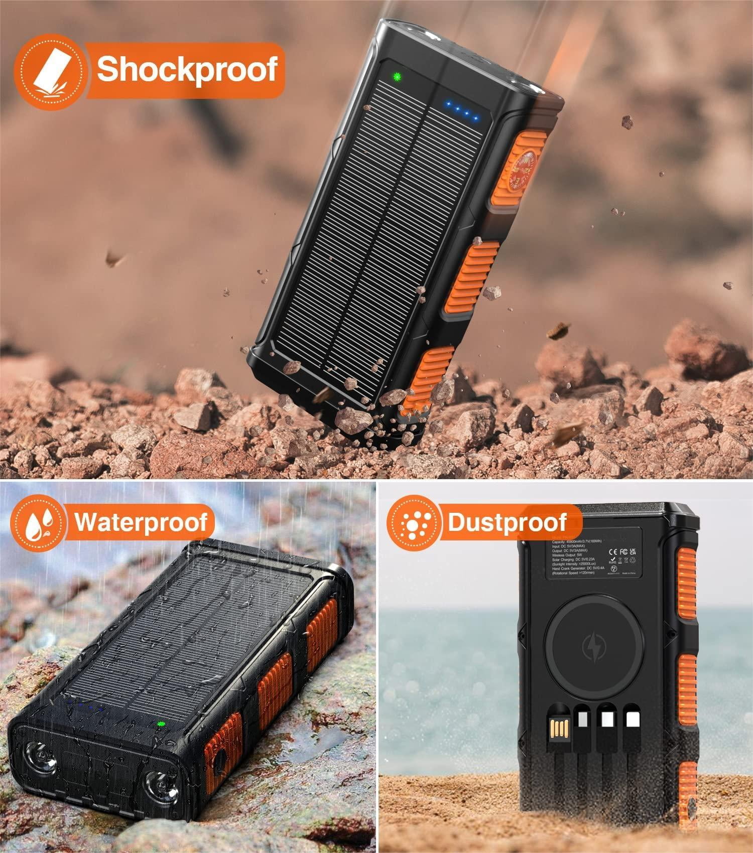 45800mAh Solar Power Bank, Portable Charger with USB-C Input/Output, 5V/3.1A QC 3.0 Fast Charging, Compatible with iPhone, Samsung, Google, and More（Silver）