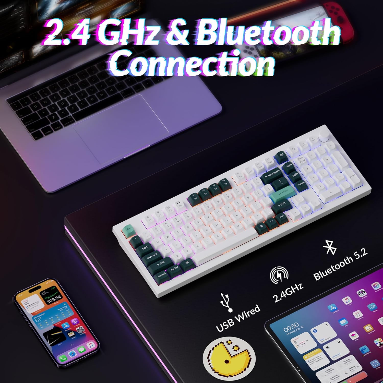 Keychron Q5 HE Rapid Trigger Gaming Keyboard Wireless with Hall Effect Gateron Double-Rail Magnetic Switch Adjustable Actuation, 2.4 GHz/Bluetooth/Wired QMK RGB Aluminum for Mac Windows Linux - White