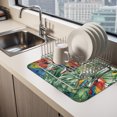 thumbnail image 3 of Colored Parrot Dish Drying Mats for Kitchen Counter, Oil Painted Tropical Parrot Green Leaf Absorbent Coffee Bar Mat with Non-slip Rubber Backed Quick Drying Dish Rack Pad 12"x16", 3 of 9