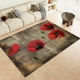 thumbnail image 1 of Retro Area Rug for Bedroom Red Poppy Flowers Living Room Carpet Flannel Print Oblong Rugs 6x9 Soft Non-Slip Decorate Machine Washable Rug, Kids Girls Boys Rugs for Room, 1 of 7