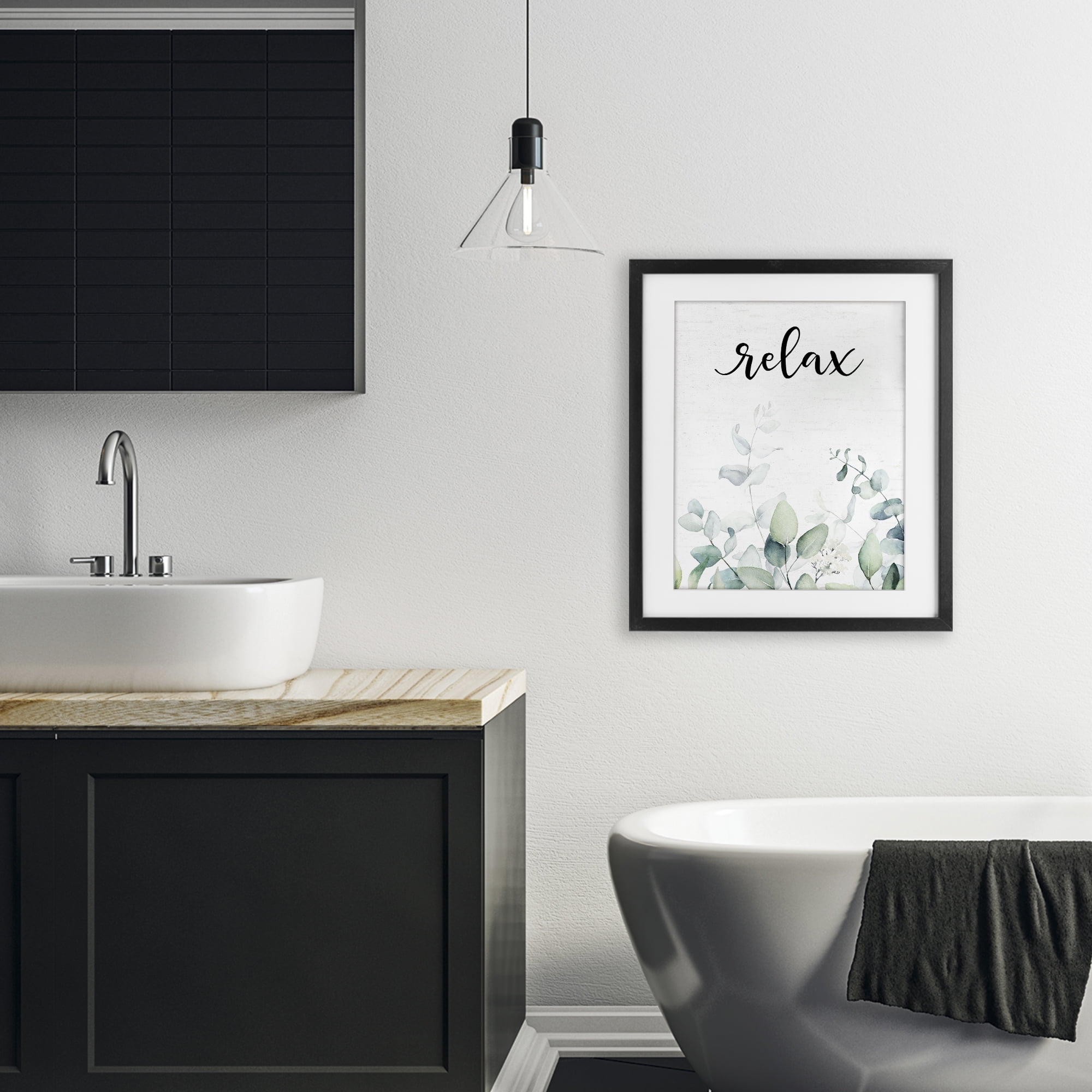 Relax Leafy Herbs Black Framed Print Under Glass, design by Lettered and Lined