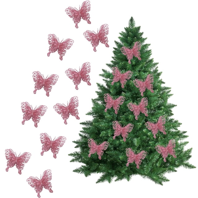 10-Pack Sparkling Butterflies Ornaments for Christmas Tree and Wedding Decor, Plastic Shiny Decorations for Holiday Party, Various Sizes for Creative Use
