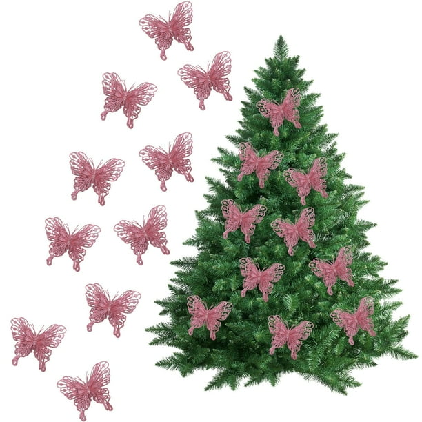 Paquete de 10 Adornos de Mariposas Brillantes para Árbol de Navidad, Guirnaldas, Decoraciones de Boda, Coronas, Cajas de Regalo y Decoraciones para Fiestas.