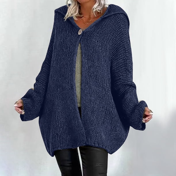 Puntoco Mujeres Casual Sólido Manga Larga Botón Con Capucha Cardigan Suéter Abrigo con bolsillos tops Flash Picks Puntoco Puntoco-5258