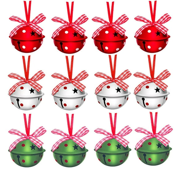 12Pcs Christmas Jingle Bells Craft Bells Christmas Bells Ornaments with Star Ribbons for Tree Party Wreath Holiday DIY