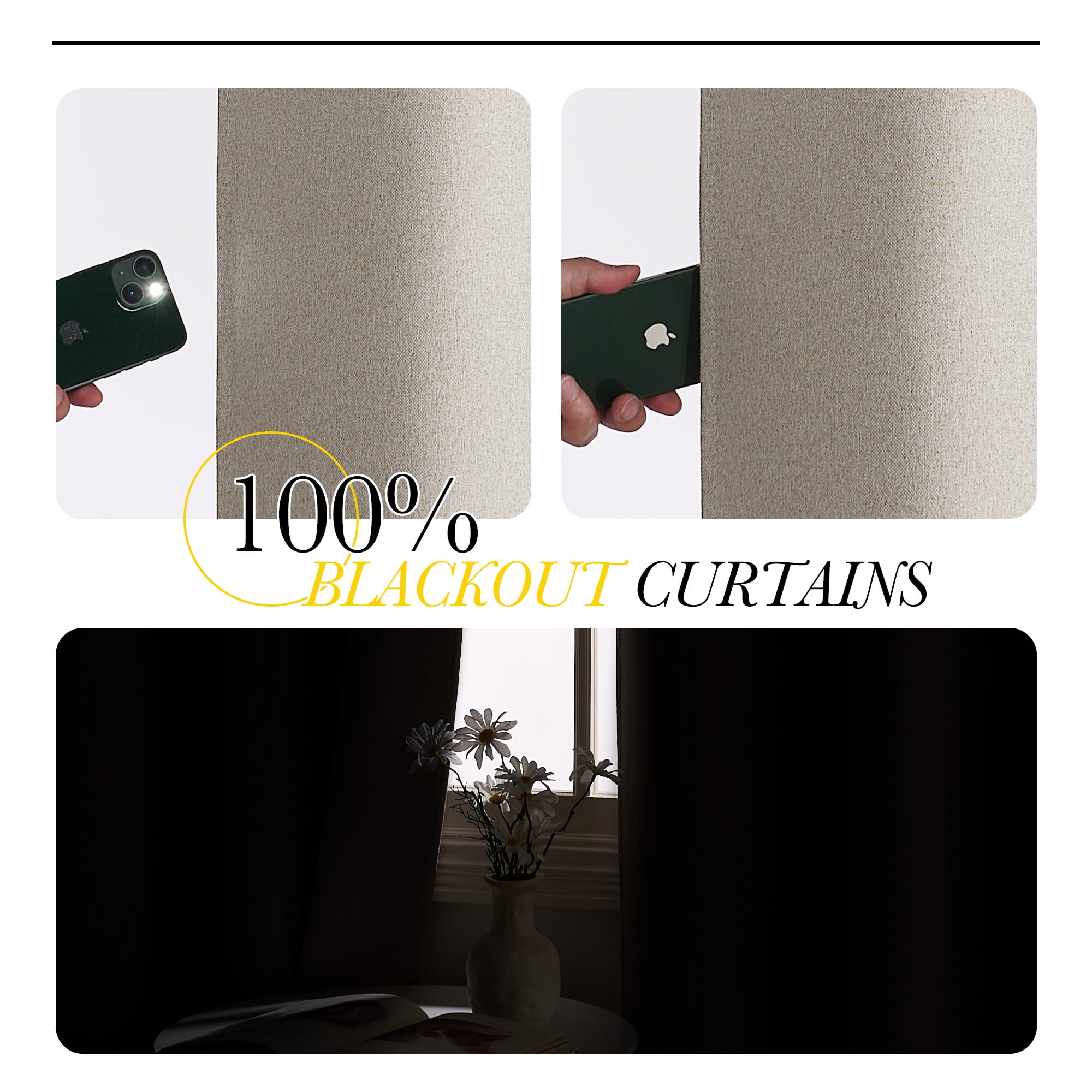 NICETOWN Full Blackout Linen Curtains for Living Room Thermal Insulated Room Cooling Window Draperies for Dining Room, Natural, 2 Panels, 52" W x 90" L