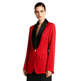 thumbnail image 6 of Women's Satin Blazer with Contrast Lapel Collar Button Slim Dressy Jacket for Office Red 2XL, 6 of 8