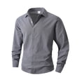 thumbnail image 1 of pstuiky camisa de manga larga para hombre, Camisa de lino con bolsillo y solapa con botones y manga larga de color liso para hombre Tops casuales para hombres l, 1 of 8