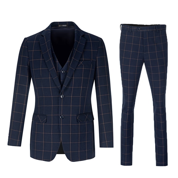 Wehilion Mens Plaid Suit Slim Fit 3 Piece Casual Suits for Men One Button Tuxedo Suits Set （Blazer Jacket & Pants &vest Set）