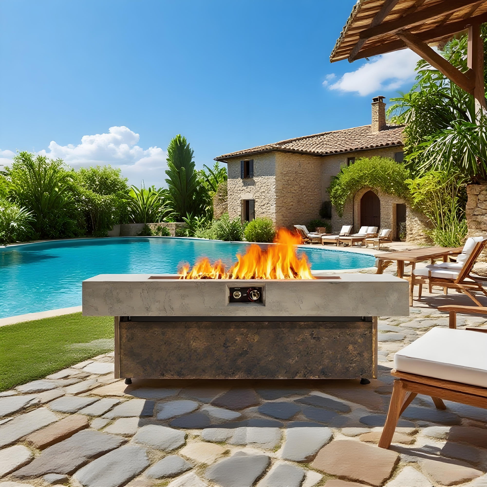 E-Western Tabletop Propane Fire Pit 55x23 in Outdoor Firepit Table 50000 BTU Patio Balcony Three Height Options