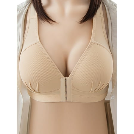 Xuanfei Women Rib Front Buckle Backless Push Up Full Coverage Bra