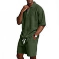thumbnail image 3 of JAJAHO Mens Short Set Summer 2 Piece Outfits Waffle Short Sleeve Quarter Zip Collared Loose Fit T Shirt Comfortable Drawstring Shorts Jogging Suit Cozy Outfit, 3 of 9