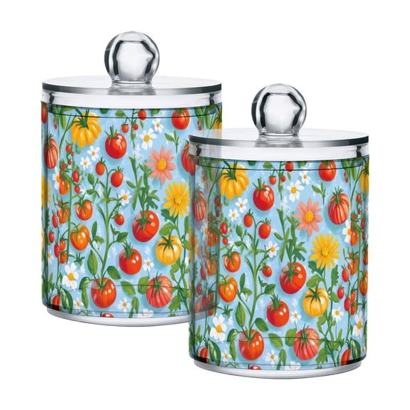 Yayeee 2 Pack Qtip Holder Bathroom Cotton Swab Canister with Lid Clear Dispenser Set, Various Tomatoes