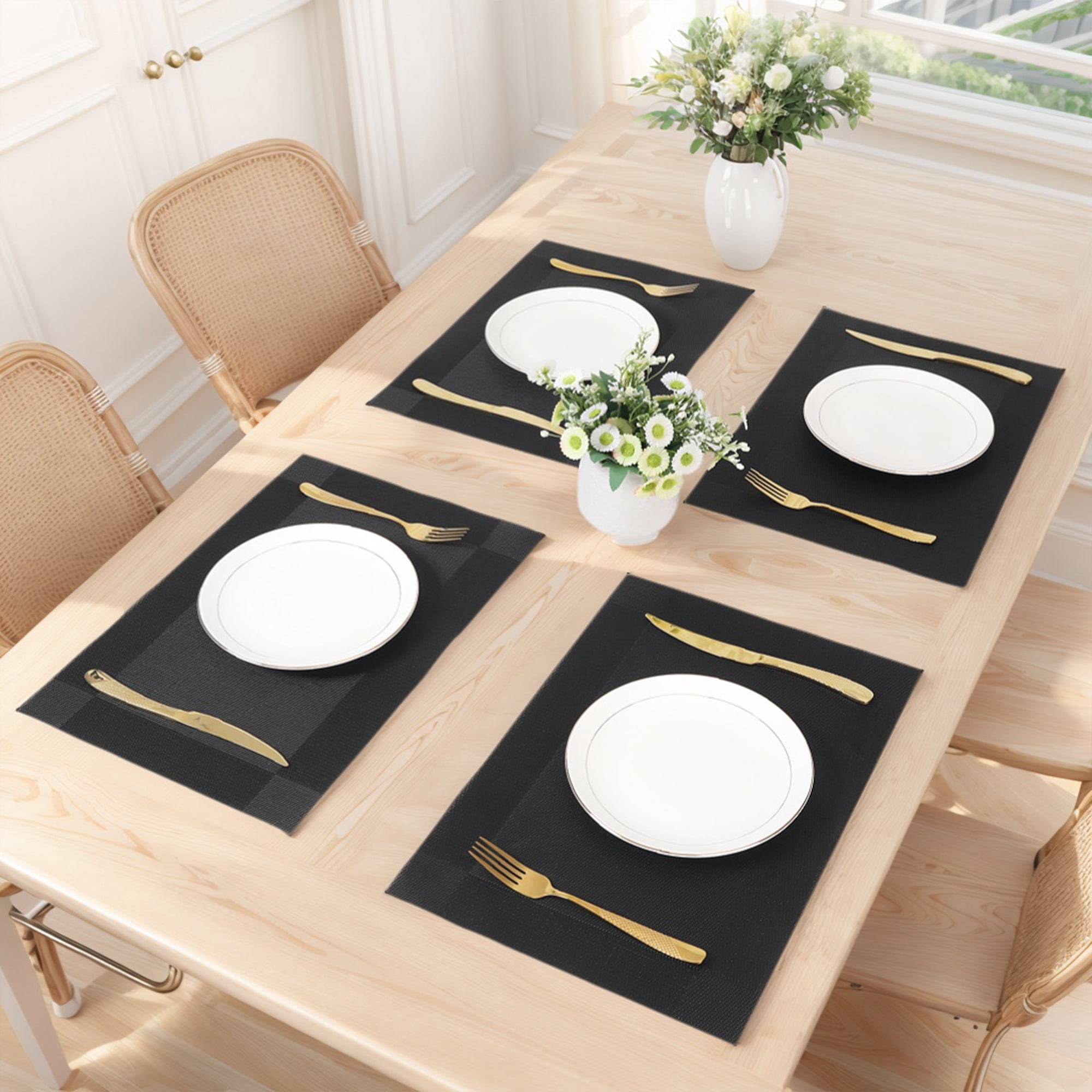 Unique Bargains Set of 8 Washable Wipeable Heat Resistant Table Placemat Black 18x12in