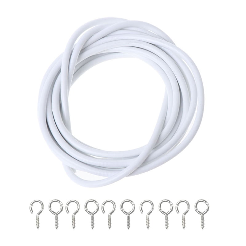 New White Net Curtain Wire Window Cord Cable Includes 16 HOOKS & EYES  3m 