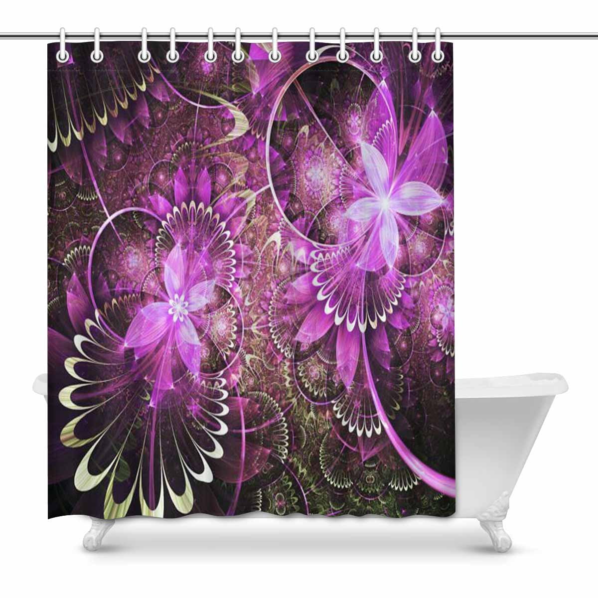 MKHERT Glossy purple fractal flowers Bathroom Shower Curtain 60x72 inch