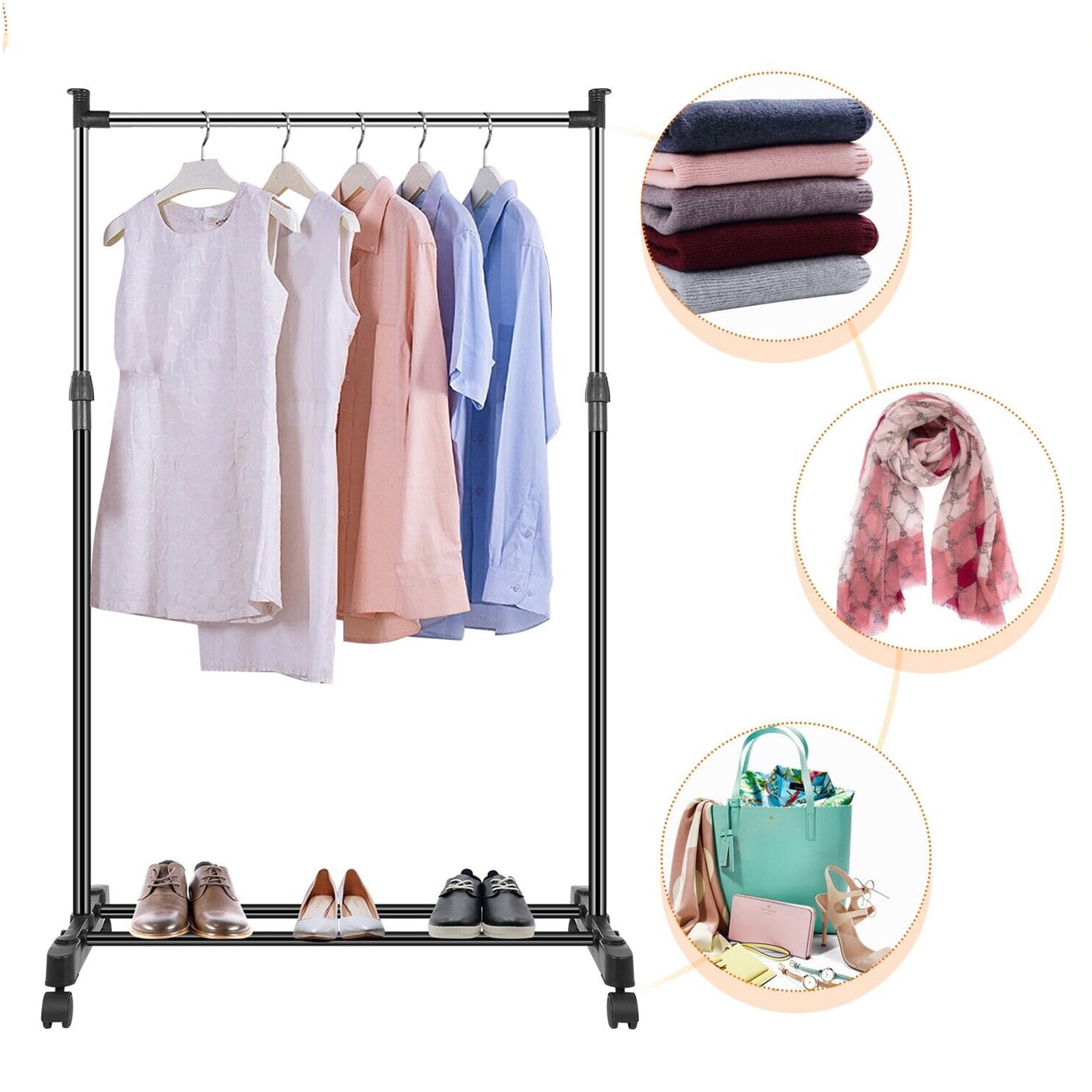 Single Rod Clothing Garment Rack with Bottom Shelves, Black - Walmart.com